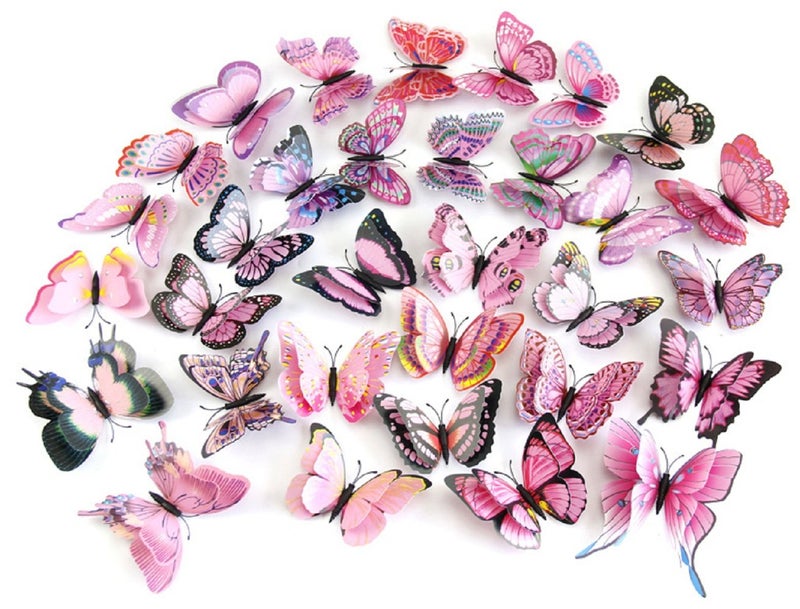 DaGou Mixed of 12PCS 3D Pink Butterfly Wall Stickers Decor Art Decorations - Image 2