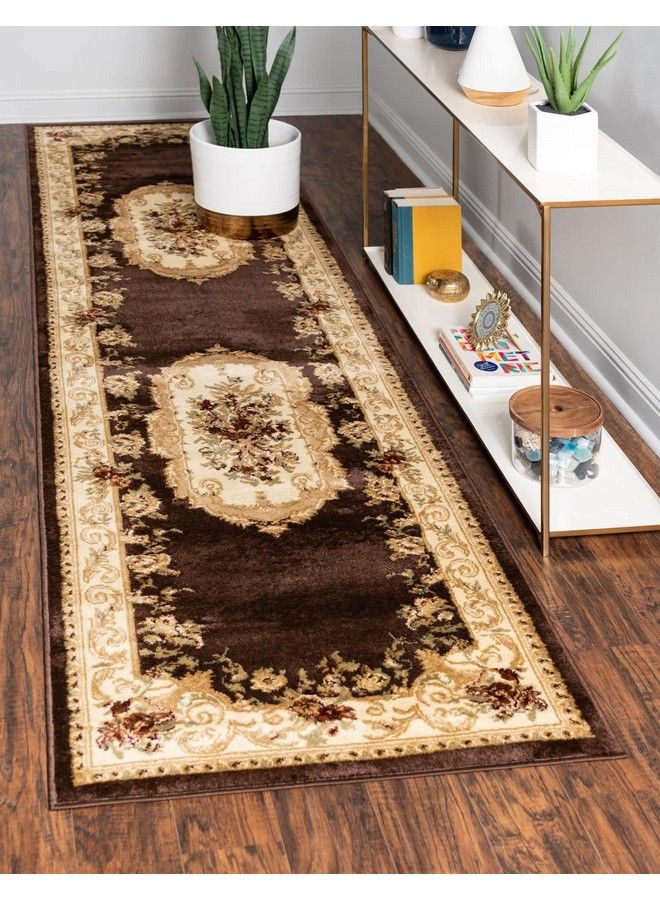 Unique Loom Versailles Collection Traditional Classic Floral Motif Area Rug (2' 2 X 6' 0 Runner Brown Ivory) - Image 1