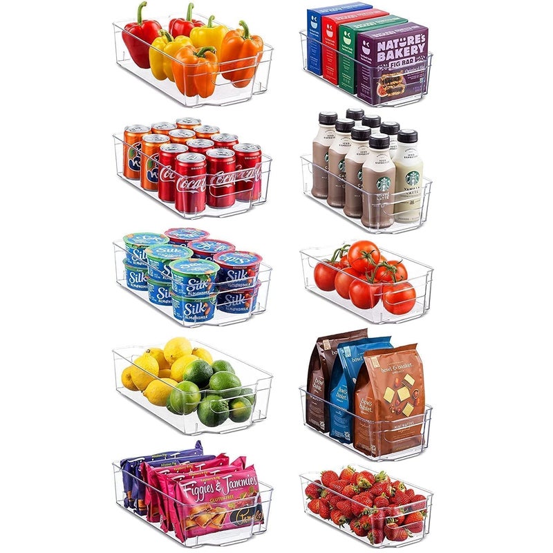 Set Of 10 Refrigerator Organizer Bins  5 Wide and 5 Narrow Stackable Fridge Organizers for Freezer Kitchen Countertops Cabinets  Clear Plastic Pantry Storage Rack