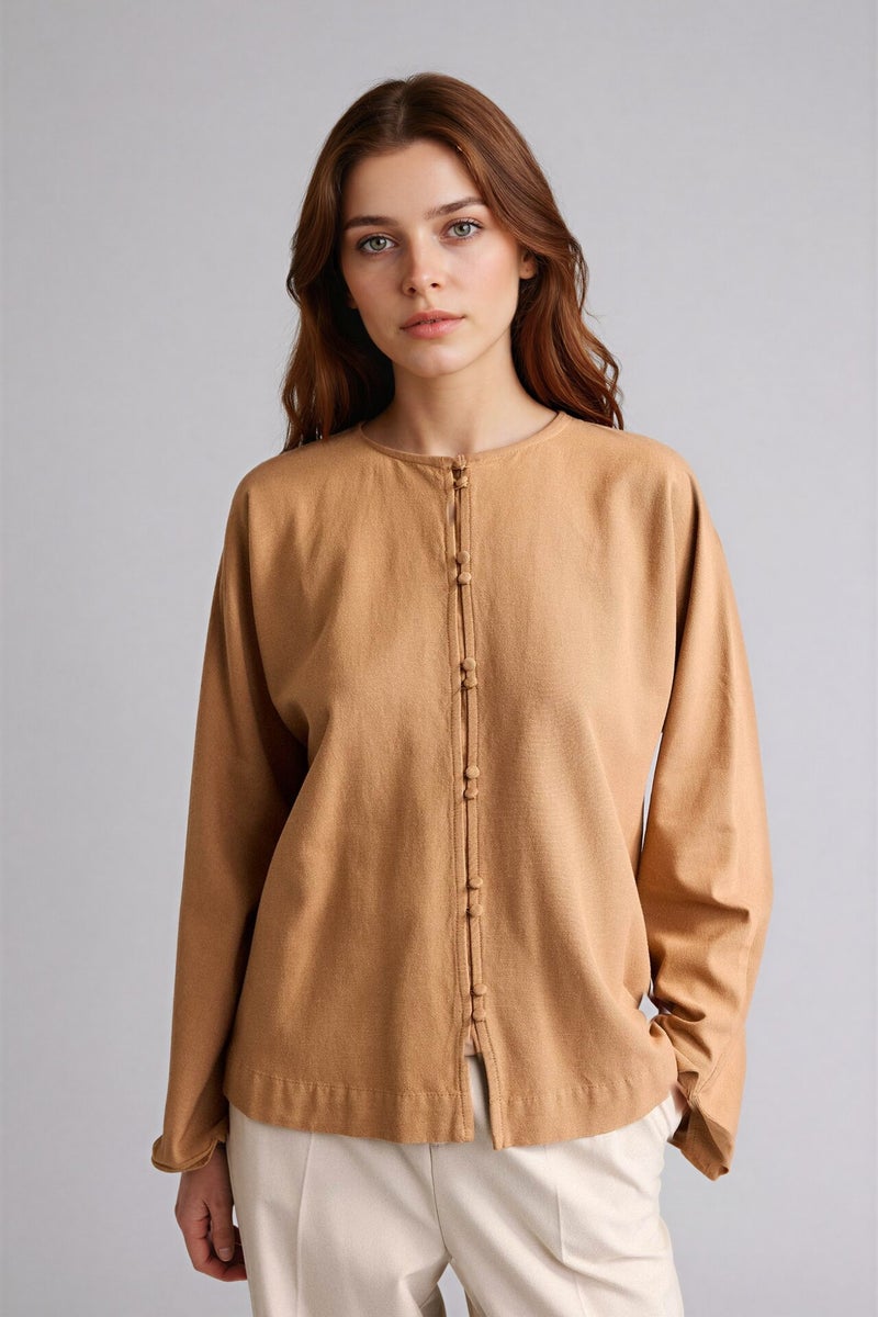DeFacto Regular Fit Linen Blended Long Sleeve Tunic - Image 3