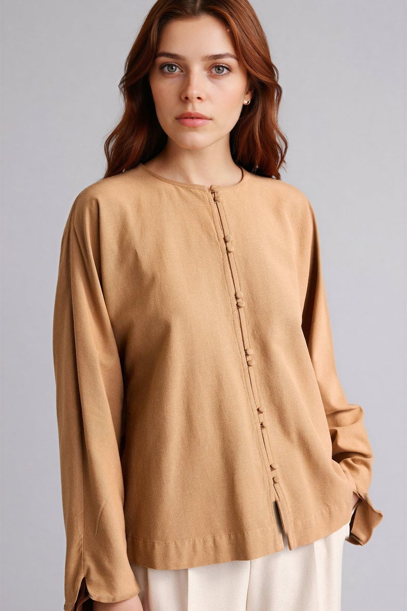 DeFacto Regular Fit Linen Blended Long Sleeve Tunic - Image 1