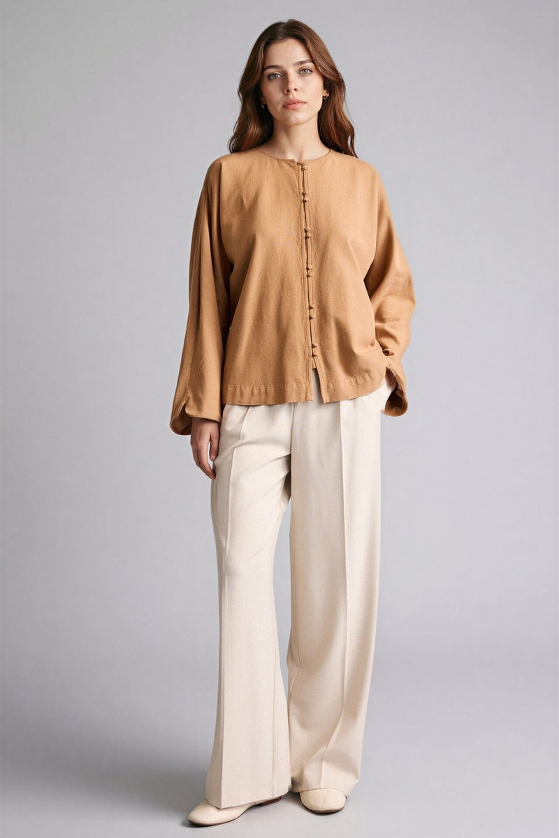 DeFacto Regular Fit Linen Blended Long Sleeve Tunic - Image 2
