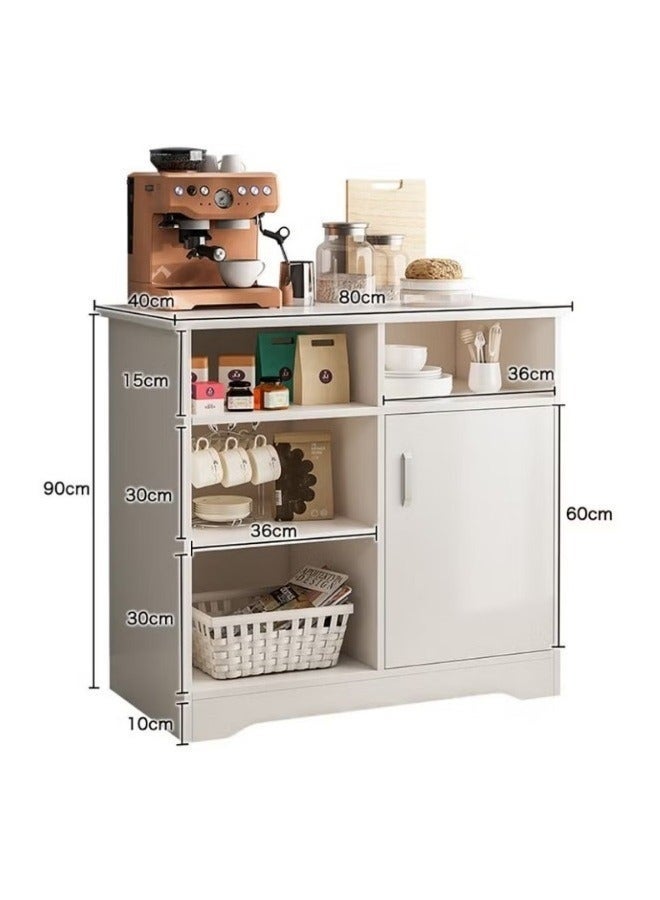 خزانة جانبية صغيرة من خشب MDF مع أرفف مفتوحة وخزانة بباب واحد لغرفة المعيشة وغرفة النوم، خزانة تخزين بخمس شبكات للمكتب المنزلي وخزانة مطبخ حديثة باللون الأبيض (أبيض، ZWG004) - Image 3