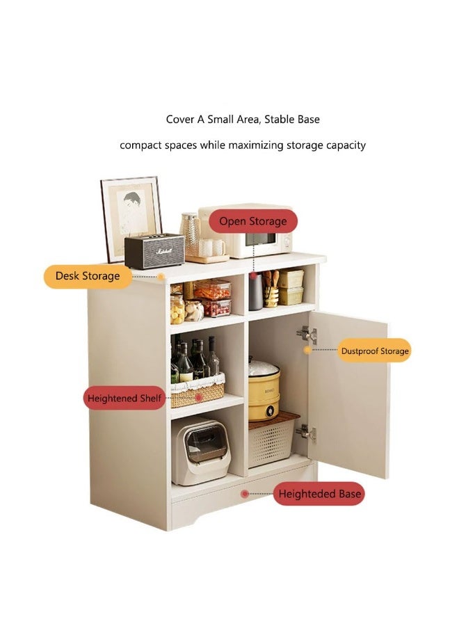 خزانة جانبية صغيرة من خشب MDF مع أرفف مفتوحة وخزانة بباب واحد لغرفة المعيشة وغرفة النوم، خزانة تخزين بخمس شبكات للمكتب المنزلي وخزانة مطبخ حديثة باللون الأبيض (أبيض، ZWG004) - Image 4