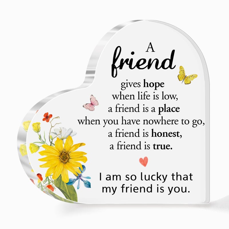 aPamr Gift for Friend Acrylic Heart Sign Friendship Gift for Woman Bestie Friend Coworker Birthday Going Away Retirement A Friend Gives Hope When Life is Low Sign Plaque Gift for Friends Desk Decor A545 - Image 1