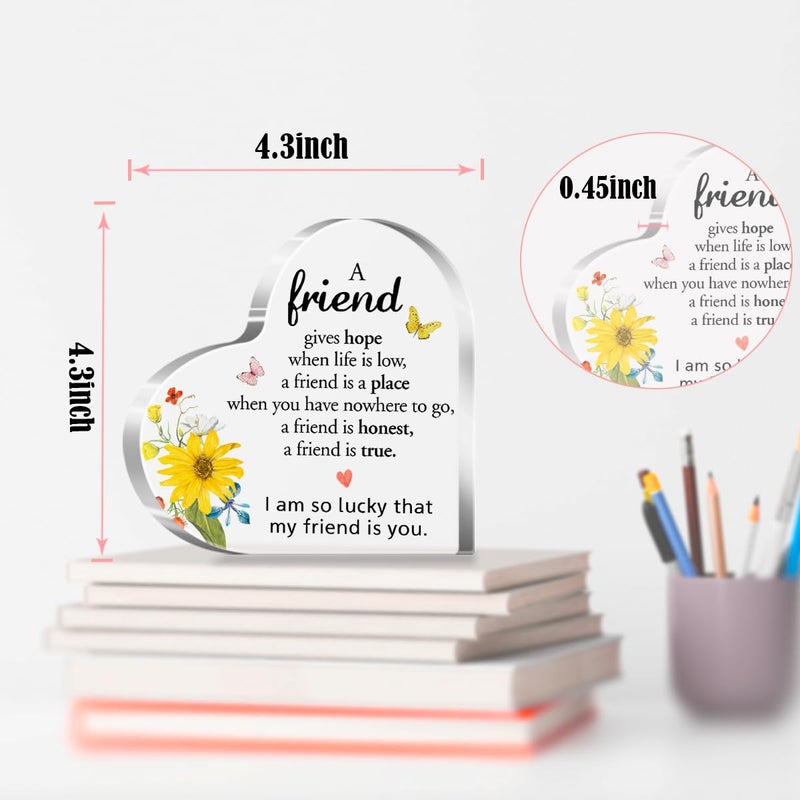 aPamr Gift for Friend Acrylic Heart Sign Friendship Gift for Woman Bestie Friend Coworker Birthday Going Away Retirement A Friend Gives Hope When Life is Low Sign Plaque Gift for Friends Desk Decor A545 - Image 3