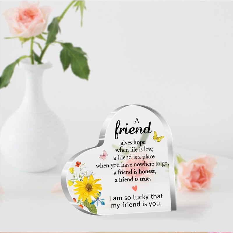 aPamr Gift for Friend Acrylic Heart Sign Friendship Gift for Woman Bestie Friend Coworker Birthday Going Away Retirement A Friend Gives Hope When Life is Low Sign Plaque Gift for Friends Desk Decor A545 - Image 5