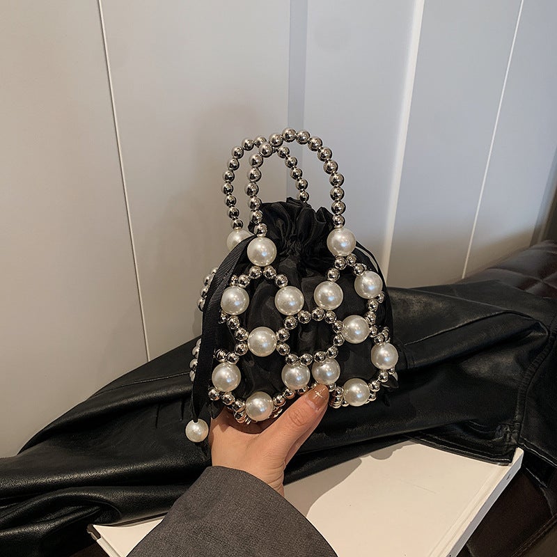 Style Cut Out Pearl Bag Hand-Carrying Small Fragrant Style Single Shoulder Crossbody Bag Ins Hand-Woven Armpit Bag - Image 5