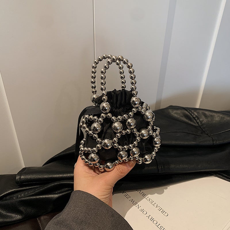 Style Cut Out Pearl Bag Hand-Carrying Small Fragrant Style Single Shoulder Crossbody Bag Ins Hand-Woven Armpit Bag - Image 4