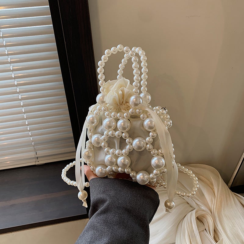 Style Cut Out Pearl Bag Hand-Carrying Small Fragrant Style Single Shoulder Crossbody Bag Ins Hand-Woven Armpit Bag - Image 3