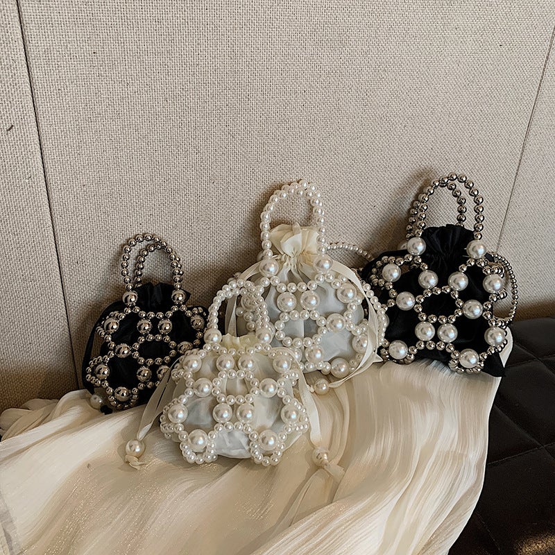 Style Cut Out Pearl Bag Hand-Carrying Small Fragrant Style Single Shoulder Crossbody Bag Ins Hand-Woven Armpit Bag - Image 2