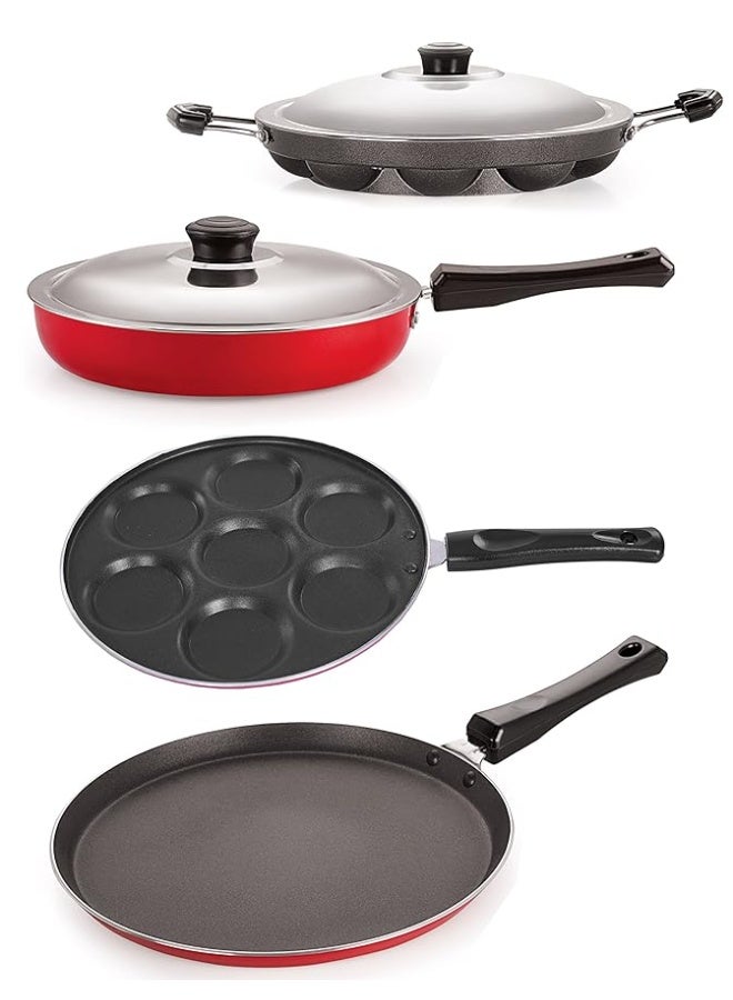 Nirlon Non-Stick Aluminium Cookware Combo Set (Flat Tawa, Fry Pan, Appam Patram, Uttapam Tawa) - Image 1