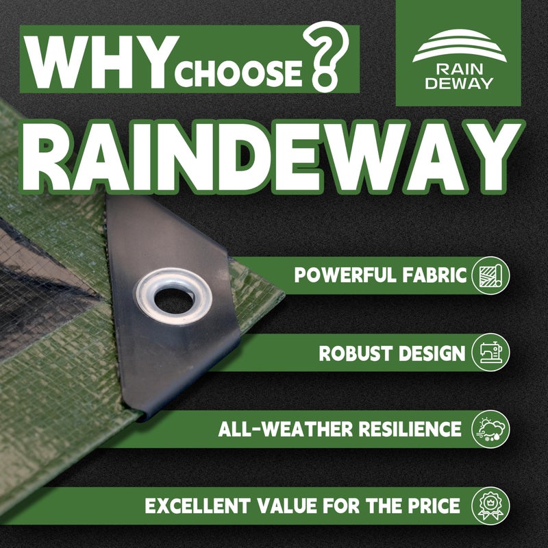 RAINDEWAY Tarps 8x10 Feet,Tarp Waterproof,9Mil Thick,Finished Size,Multipurpose Poly Tarp Cover with Metal Grommets and Reinforced Edges,Green/Black Tarpaulin - Image 2