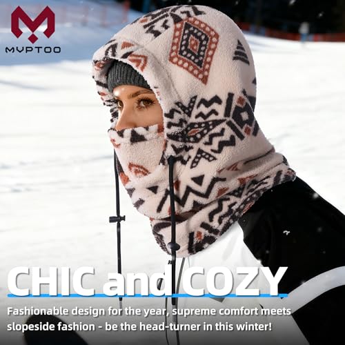 MVPTOO Ski Mask Balalclava Windproof Face Mask Warm Fleece Neck Cover for Cold Weather Helmet Hood for Men & Women (Tribal Beige) - Image 2