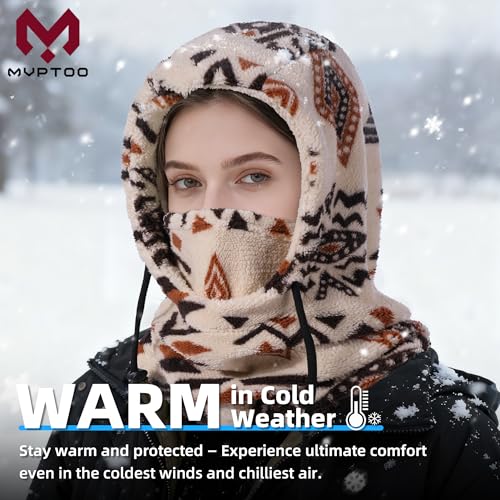 MVPTOO Ski Mask Balalclava Windproof Face Mask Warm Fleece Neck Cover for Cold Weather Helmet Hood for Men & Women (Tribal Beige) - Image 3