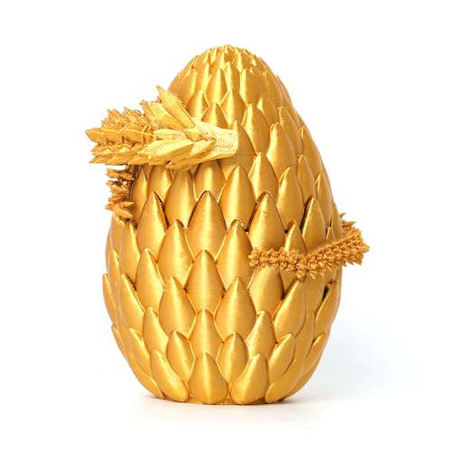 Flavery 3D Printed Dragon Egg Gold Large 12 Flexible Crystal Dragon Inside Flexible Desk Pet Figure Animals Fidget Toy Fantasy Graduation Gift for Kids Teens Dragon Lovers - Image 1
