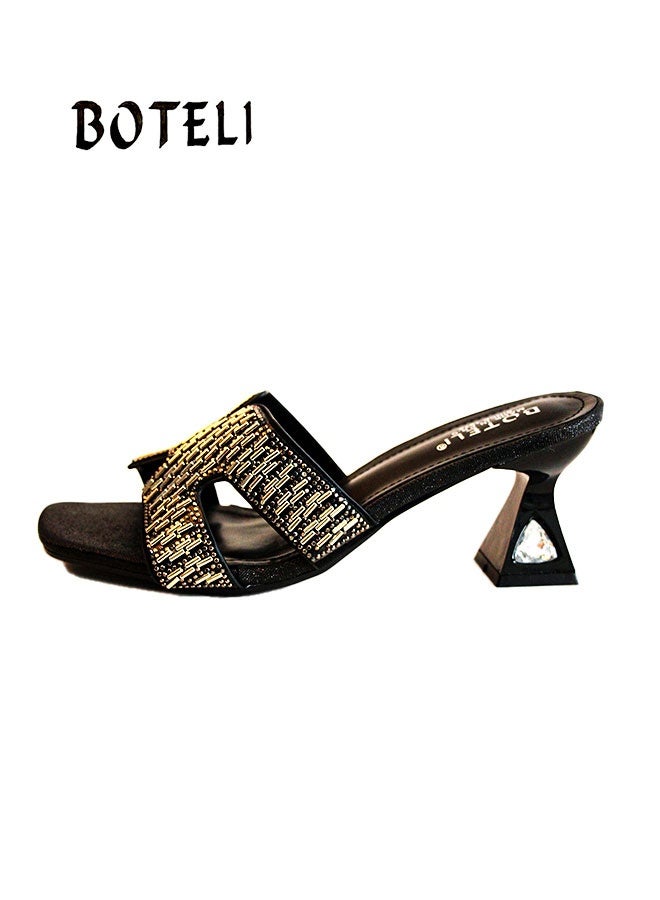 BOTELI The Women's 36-42 Sizes Sandal Category Features A Square Toe Design With Rhinestones On The Upper And A High Heel. - Image 5