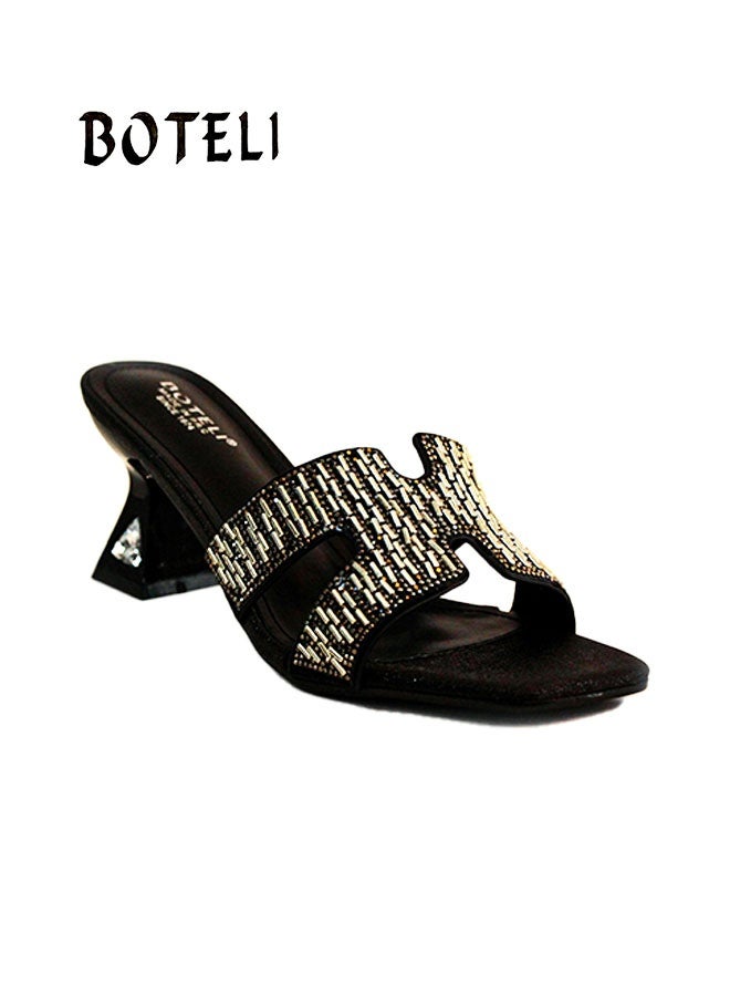 BOTELI The Women's 36-42 Sizes Sandal Category Features A Square Toe Design With Rhinestones On The Upper And A High Heel. - Image 4
