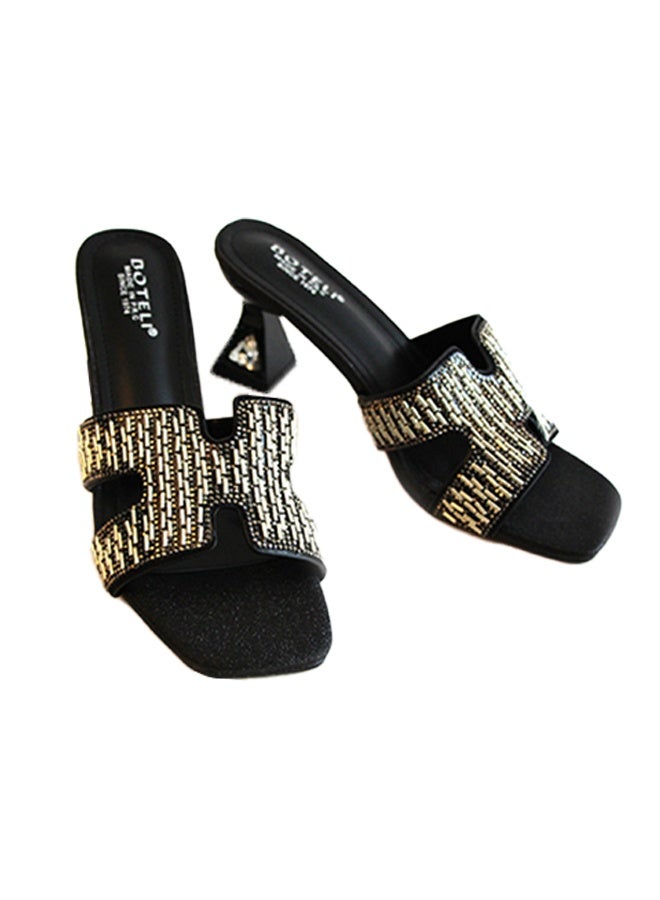 BOTELI The Women's 36-42 Sizes Sandal Category Features A Square Toe Design With Rhinestones On The Upper And A High Heel. - Image 4
