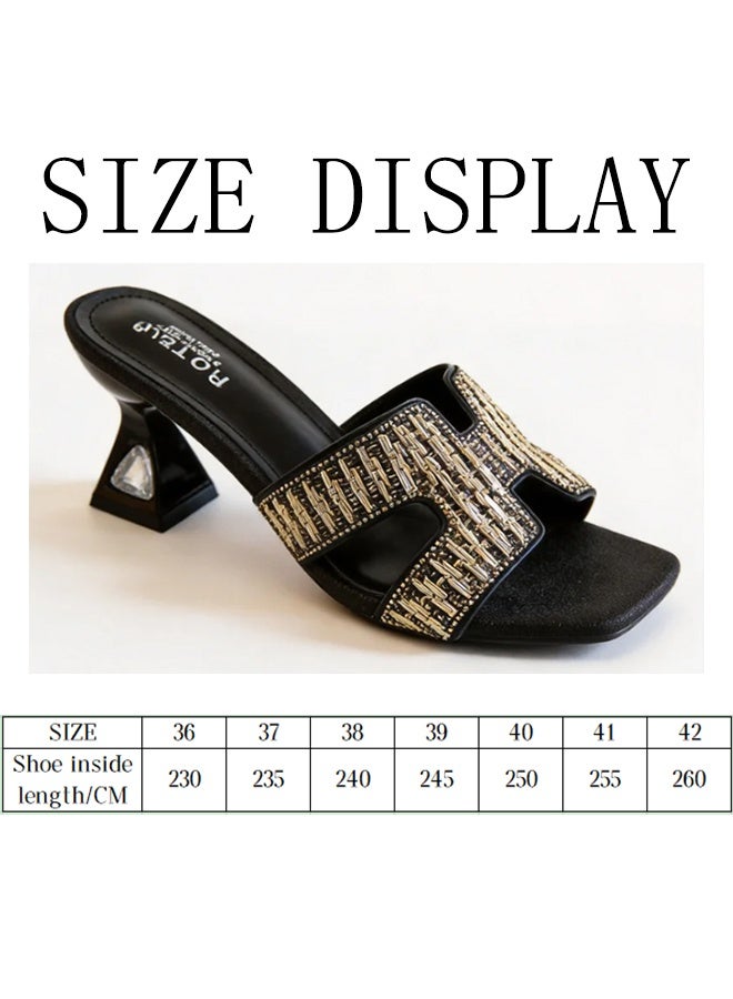BOTELI The Women's 36-42 Sizes Sandal Category Features A Square Toe Design With Rhinestones On The Upper And A High Heel. - Image 2