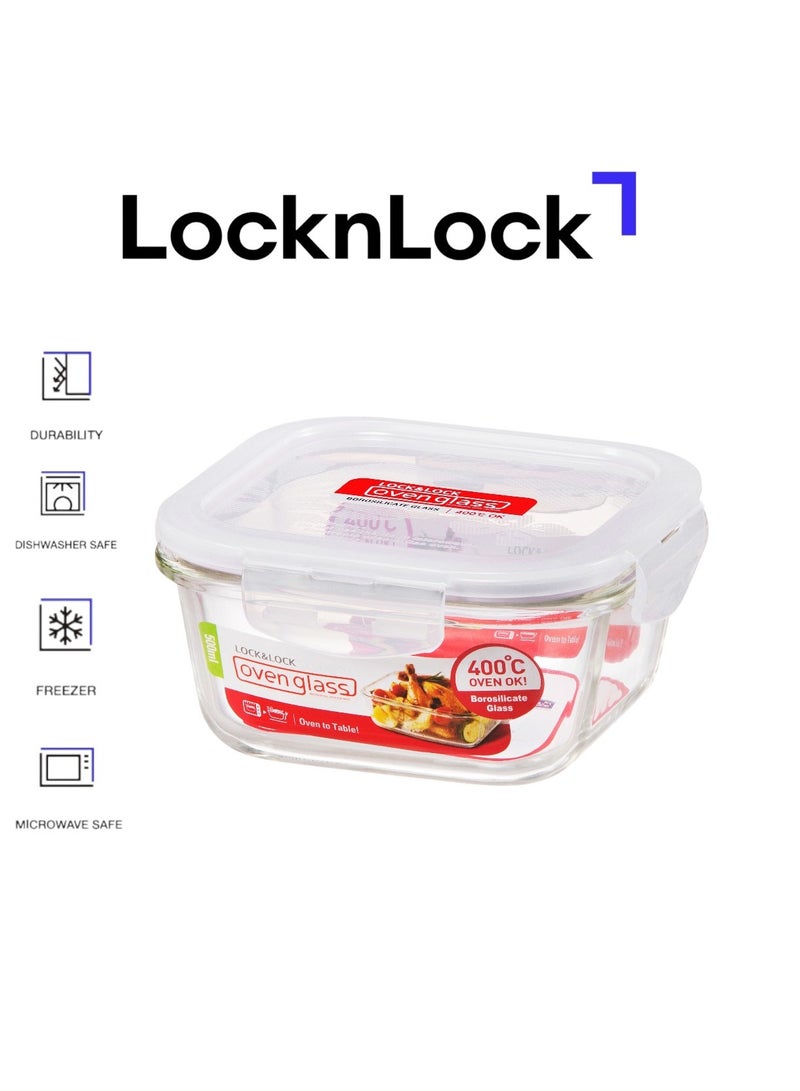LOCK & LOCK حاوية زجاجية مربعة 500 مل من لوكن لوك - حل تخزين الطعام المتين والآمن للاستخدام في الميكروويف - Image 1