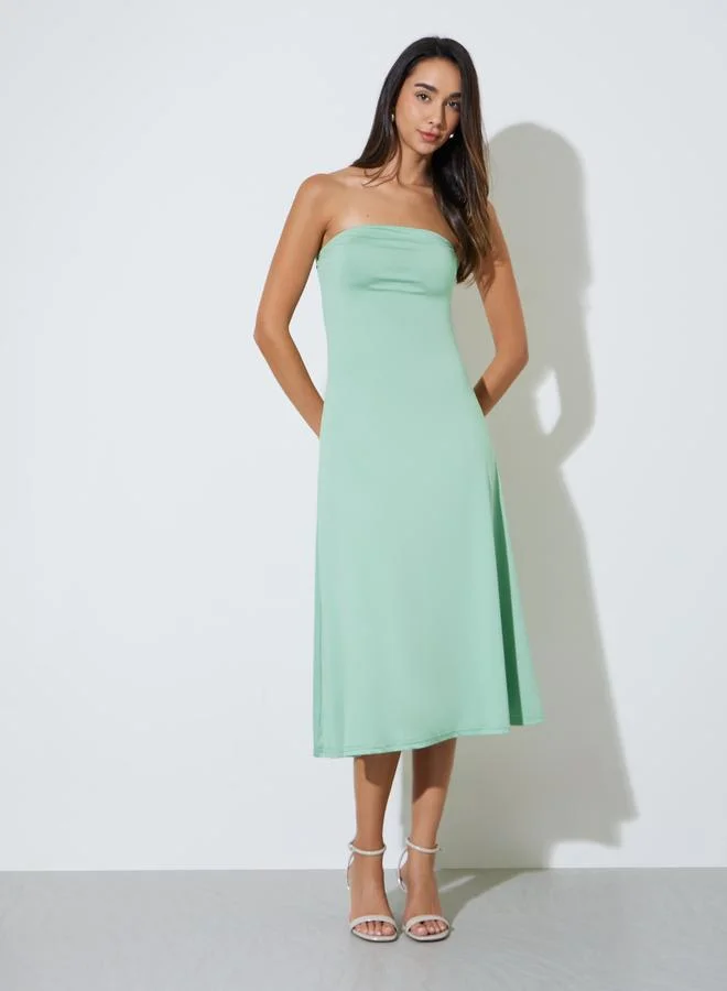 Styli mint green Green Asymmetric Neck Ruched Maxi Dress for Women | Best Price UAE