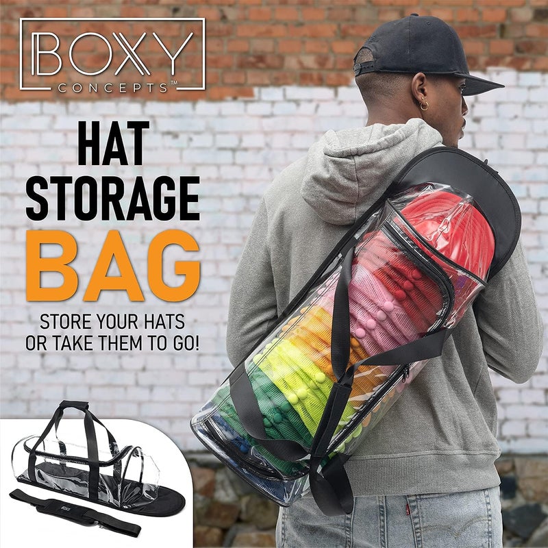 Boxy Concepts Transparent Dome Hat Storage Bag - Black, 27 x 9 x 8 in - Holds 24 Caps as Baseball Cap Organizer - Travel-Friendly Headwear Organizer - Hat Rack for Wall - Image 3