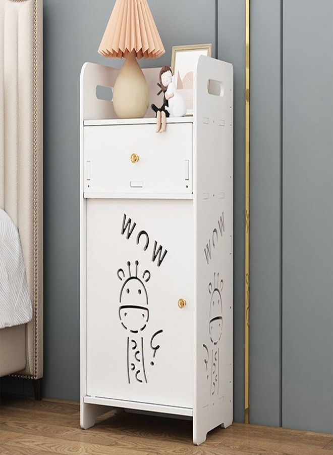 C&C Home Multipurpose Compact Floral Design Floor Standing Home Furniture Storage Cabinet with Drawer Storage and Open Shelf Display Rack White 25x18x50 cm - Image 1