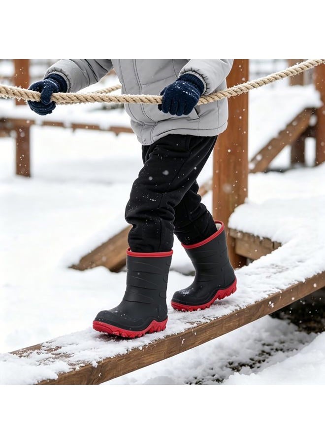 FUNCOO PLUS Kids Winter Rain Boots, Insulated Warm Snow Boots, Children Waterproof Mud Boots for Boys and Girls, Toddler/Little Kid/Big Kid, Black, 12 Little Kid - Image 2
