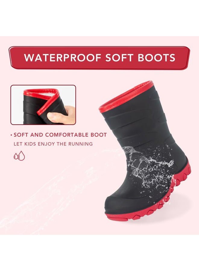 FUNCOO PLUS Kids Winter Rain Boots, Insulated Warm Snow Boots, Children Waterproof Mud Boots for Boys and Girls, Toddler/Little Kid/Big Kid, Black, 12 Little Kid - Image 5