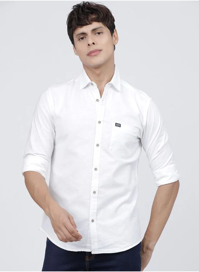 The Indian Garage Co Men Slim Fit Solid Full Sleeves Cutaway Collar Casual Shirt