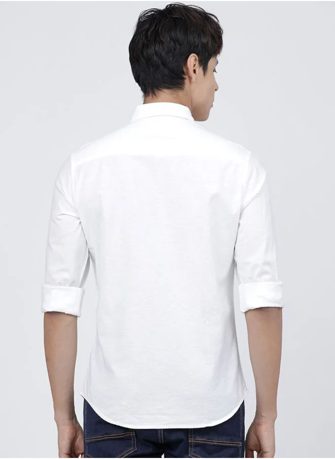 The Indian Garage Co Men Slim Fit Solid Full Sleeves Cutaway Collar Casual Shirt