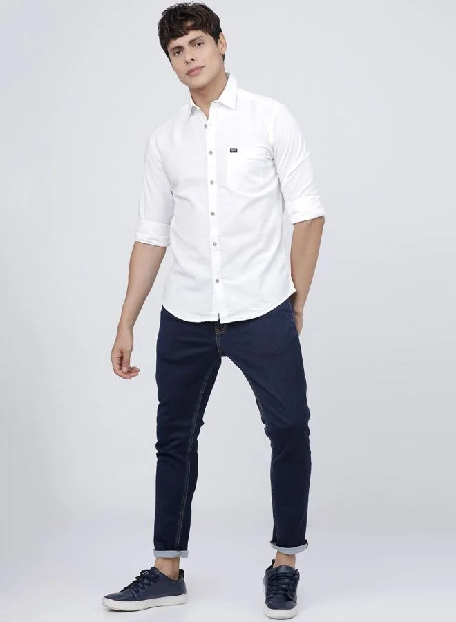 The Indian Garage Co Men Slim Fit Solid Full Sleeves Cutaway Collar Casual Shirt