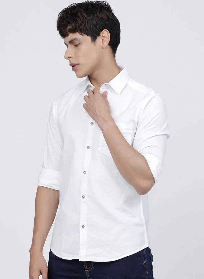 The Indian Garage Co Men Slim Fit Solid Full Sleeves Cutaway Collar Casual Shirt