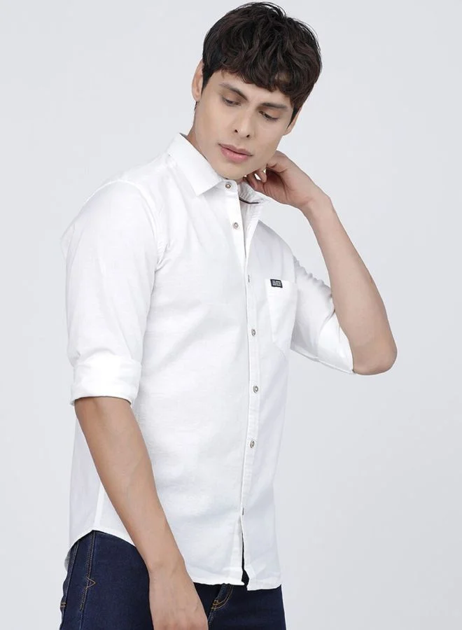 The Indian Garage Co Men Slim Fit Solid Full Sleeves Cutaway Collar Casual Shirt