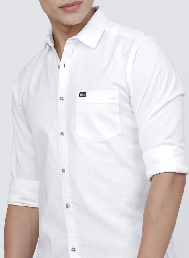 The Indian Garage Co Men Slim Fit Solid Full Sleeves Cutaway Collar Casual Shirt
