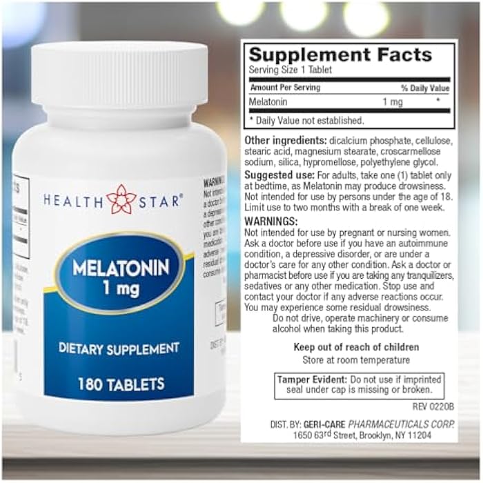 GeriCare Melatonin 1mg Sleep Support Supplement, Gentle Nighttime Sleep Aid, Non-Habit Forming, Helps Promote Relaxation & Restful Sleep, Jet Lag Recovery, and Better Nighttime Rest, 180 Tablets - Image 3