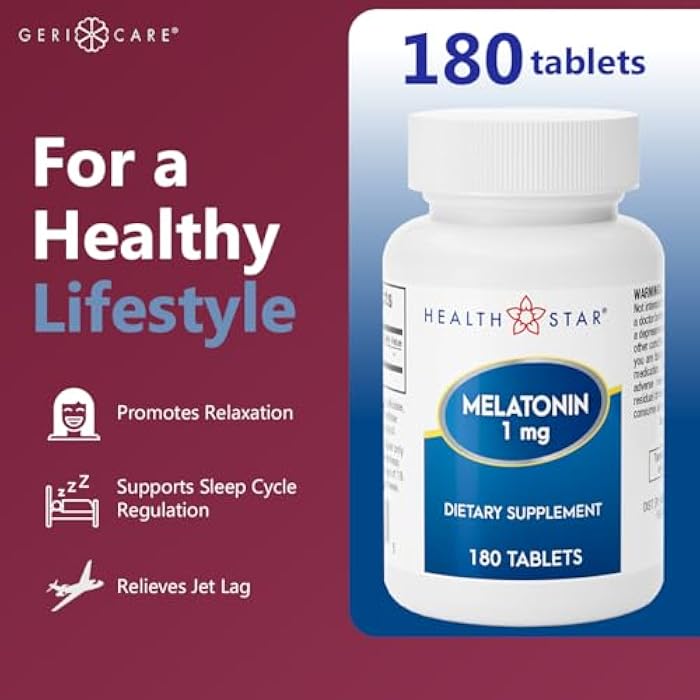 GeriCare Melatonin 1mg Sleep Support Supplement, Gentle Nighttime Sleep Aid, Non-Habit Forming, Helps Promote Relaxation & Restful Sleep, Jet Lag Recovery, and Better Nighttime Rest, 180 Tablets - Image 4