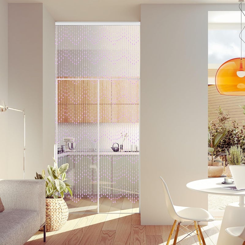 GeeComfy ستارة خرز كريستالية 35.5 × 79 بوصة 45 خيطًا من الأكريليك المعلق ستارة خرزية للباب فاصل غرفة للممر والنافذة وغرفة المعيشة وغرفة النوم ديكور، نمط الموجة - وردي - Image 4