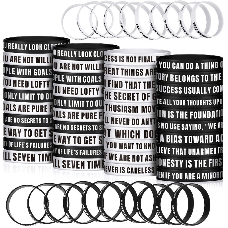 Sumind 60 Pcs Motivational Silicone Wristbands Motivational Bracelets Inspirational Rubber Wristbands Colored Stretch Bracelets for Men Women 30 StylesBlack and White