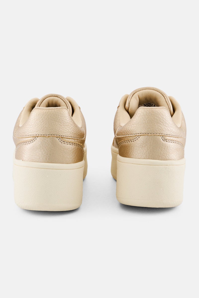 XOXO Women Leather Upper Lace Up Casual Shoes, Gold - Image 4