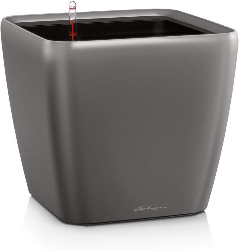 Lechuza Self Watering Plant Pot QUADRO LS 21 Garden Flower Indoor Outdoor Table Plastic Small Planter with Drainage Hole H20 L21 W21 cm Charcoal Metallic - Image 1