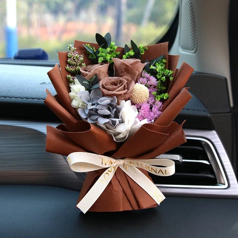 Bluejw Handmade Mini Bouquet Car Air Freshener - Dried Flower Vent Clip Perfume - Natural Dried Plants Fragrance Diffuser for Auto - Image 1