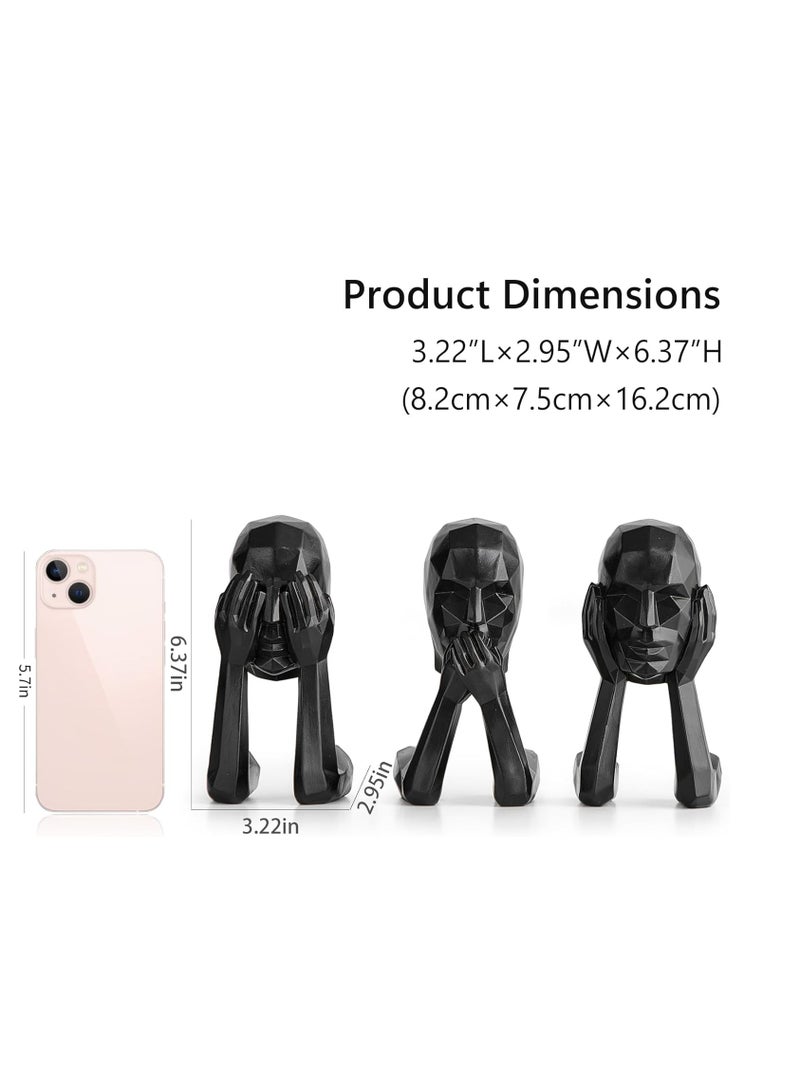 راكسوم مجموعة من 3 تماثيل مفكر سوداء لديكور المنزل الحديث، لا أسمع شرًا، لا أرى شرًا، لا أتكلم شرًا، ديكور رف، منحوتة جمالية، تماثيل الصمت من الذهب، ديكورات طاولات لغرفة المعيشة والمكتب وغرفة النوم - Image 2