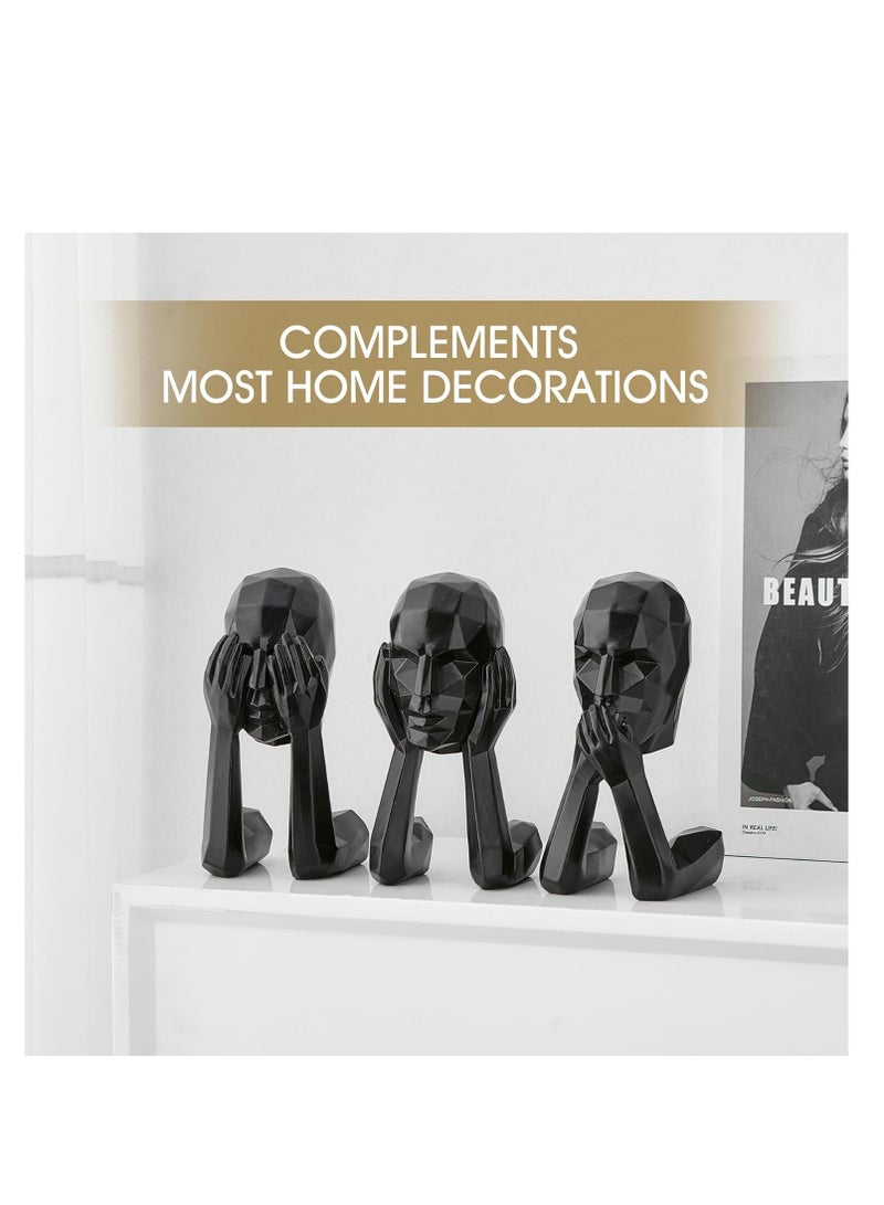 راكسوم مجموعة من 3 تماثيل مفكر سوداء لديكور المنزل الحديث، لا أسمع شرًا، لا أرى شرًا، لا أتكلم شرًا، ديكور رف، منحوتة جمالية، تماثيل الصمت من الذهب، ديكورات طاولات لغرفة المعيشة والمكتب وغرفة النوم - Image 4