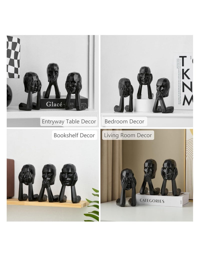 راكسوم مجموعة من 3 تماثيل مفكر سوداء لديكور المنزل الحديث، لا أسمع شرًا، لا أرى شرًا، لا أتكلم شرًا، ديكور رف، منحوتة جمالية، تماثيل الصمت من الذهب، ديكورات طاولات لغرفة المعيشة والمكتب وغرفة النوم - Image 5