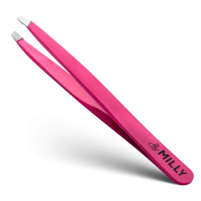Professional Slanted Tweezers for Women and Men  High Carbon Stainless Steel Sharp Tweezers  Tweezers for Women Facial Hair Plucking HandFiled  Aligned Precision Slant Tips  Pink
