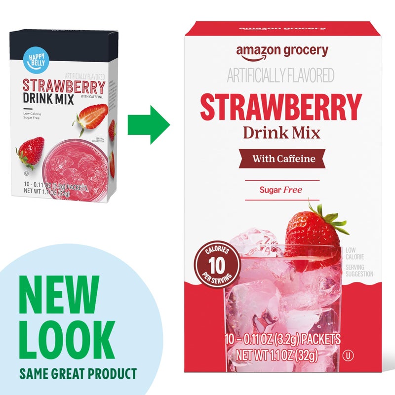 Amazon Grocery, Strawberry Drink Mix with Caffeine, 10 packets, 1.1 Oz (Previously Happy Belly, Packaging May Vary) - Image 2