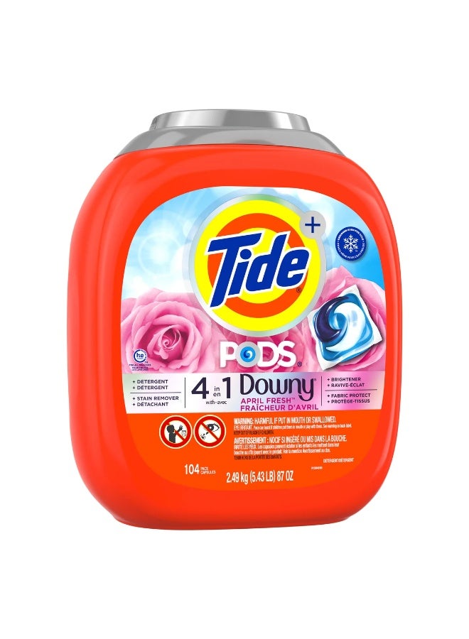 تايد كبسولات منظف غسيل أوتوماتيكي 4 في 1 برائحة داوني المنعشة - 104 كبسولة | إزالة فعالة للبقع، 2.49 كجم - Image 1