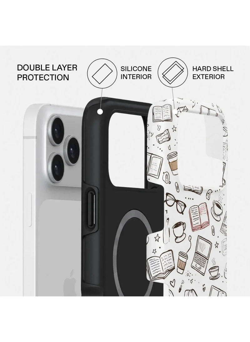 Mobcos iPhone 18 Pro Grey Doodle Premium Case Compatible with Hybrid Dual-Layer Hard Shell + Silicone Protection - Scratch-Resistant Shockproof Mobile Cover